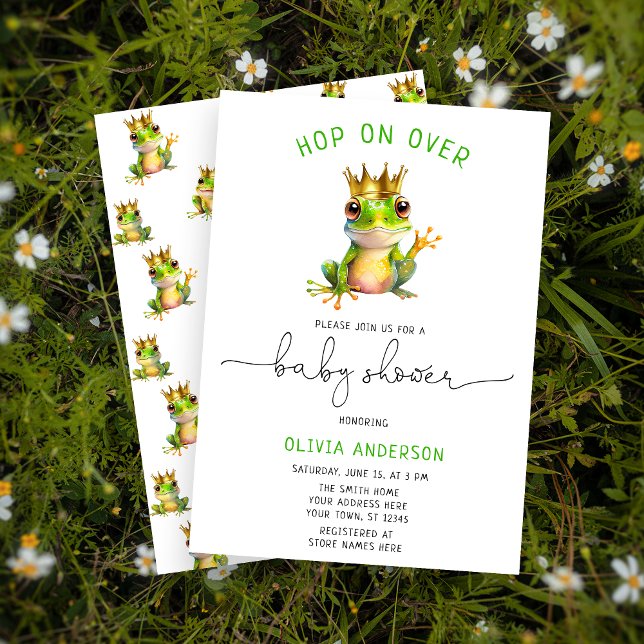 Hop On Over Cute Frog Prince Baby Shower Invitation (Creator Uploaded)