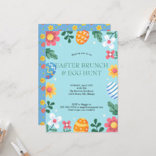 Hop on Over Easter Brunch Egg Hunt Bunny Floral Invitation