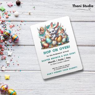 Hop On Over Easter Bunny & Eggs Customisable Name Invitation