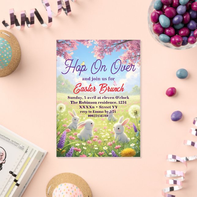 Hop on Over Easter Floral  Bunny Spring Brunch Acrylic Invitations (Insitu (Celebration))