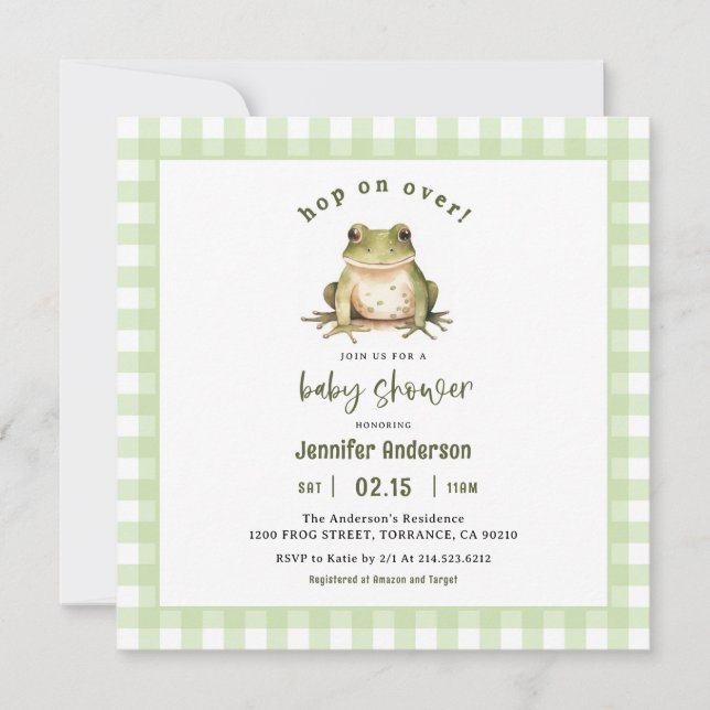 Hop On Over Frog Baby Shower Square Invitation (Front)