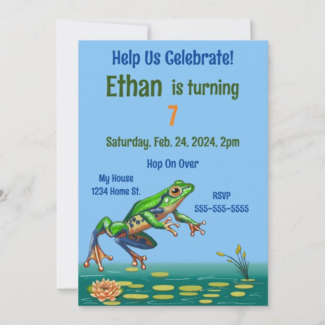 Hop On Over Frog Birthday Invitation (Front)