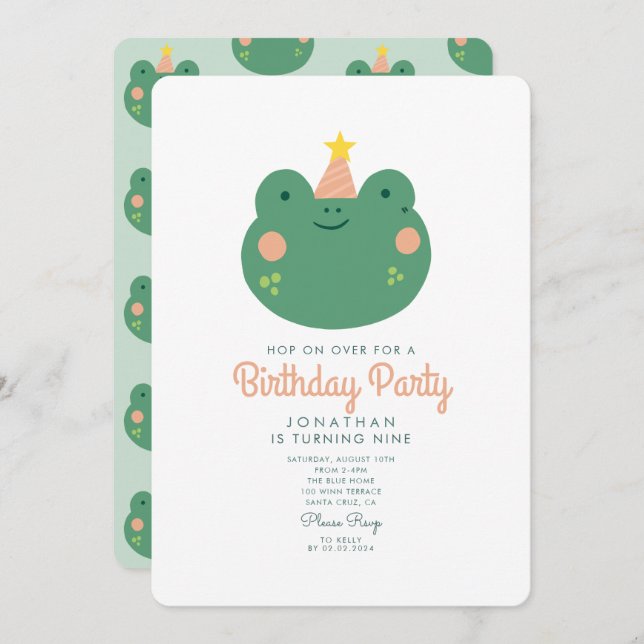 Hop on over Frog birthday party  Invitation (Front/Back)