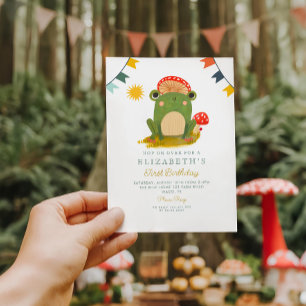 Hop on Over Frog Mushroom Birthday Invitation