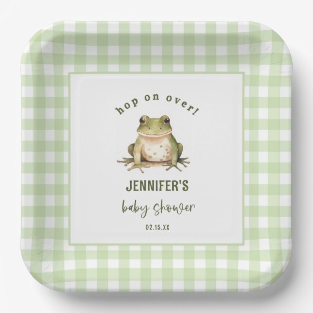 Hop On Over Frog Theme Baby Shower Paper Plate (Front)