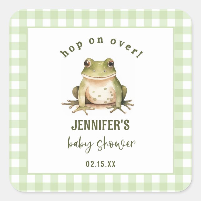 Hop On Over Frog Theme Baby Shower Square Sticker (Front)