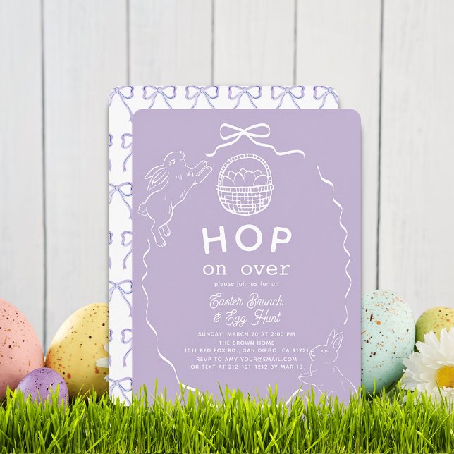 Hop on Over Lavender Bow Bunny Easter Brunch Invitation (Creator Uploaded)