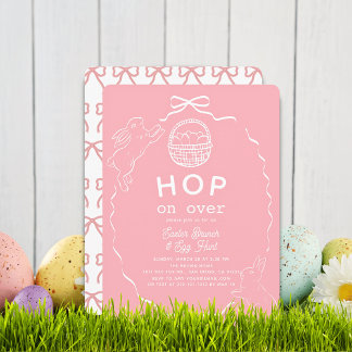 Hop on Over Pink Bow Bunny Easter Brunch Invitation