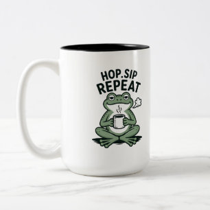 Hop Sip Repeat Funny Frog Coffee Design Two-Tone Coffee Mug