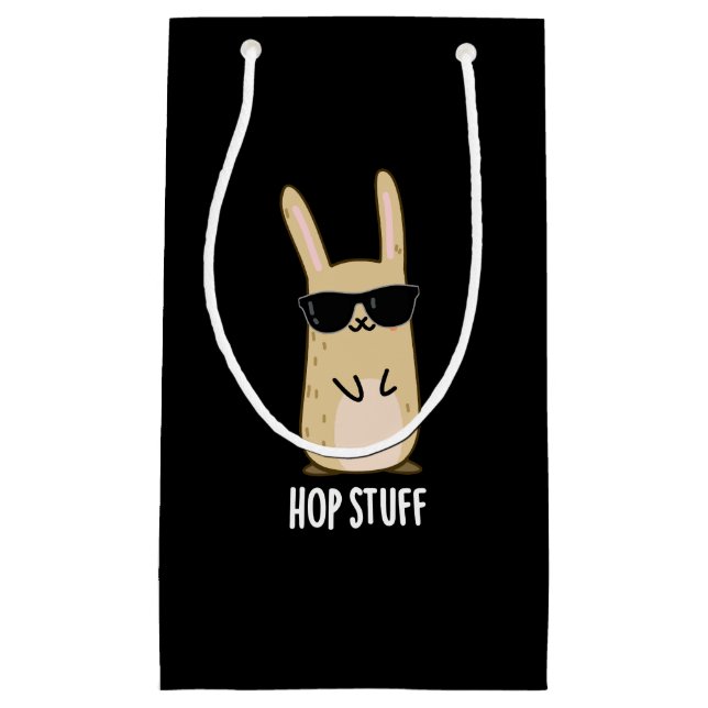 Hop Stuff Funny Bunny Rabbit Pun Dark BG Small Gift Bag (Front)
