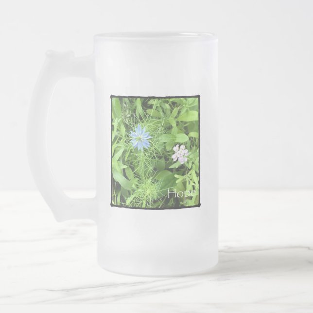Hope 16 oz frosted glass beer mug (Left)