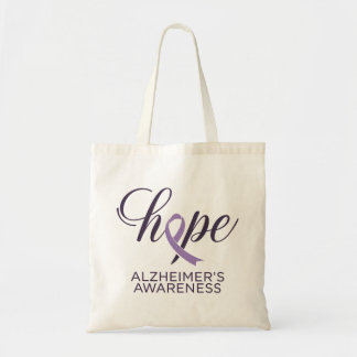 "Hope" Alzheimer's Awareness Purple Ribbon Script Tote Bag