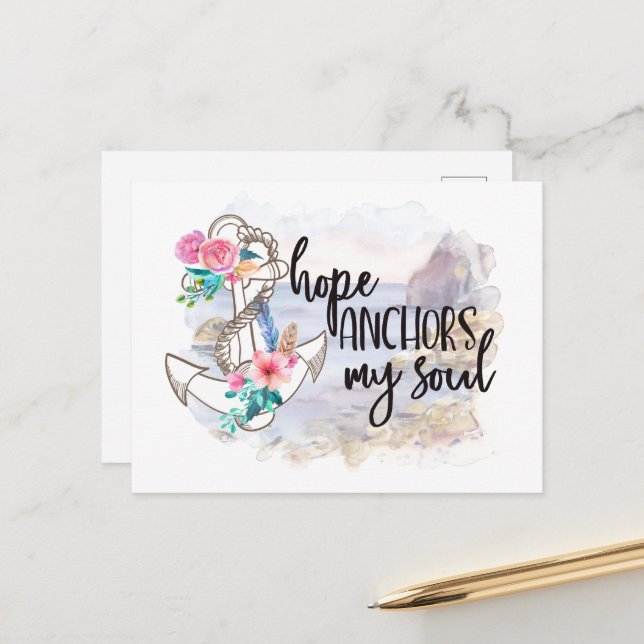 hope anchors soul encouragement word art postcard (Front/Back In Situ)