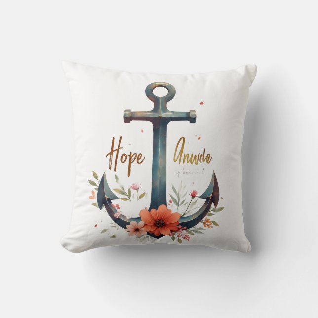 Hope Anchors the Soul – Luxurious Christian Artwor Cushion (Front)