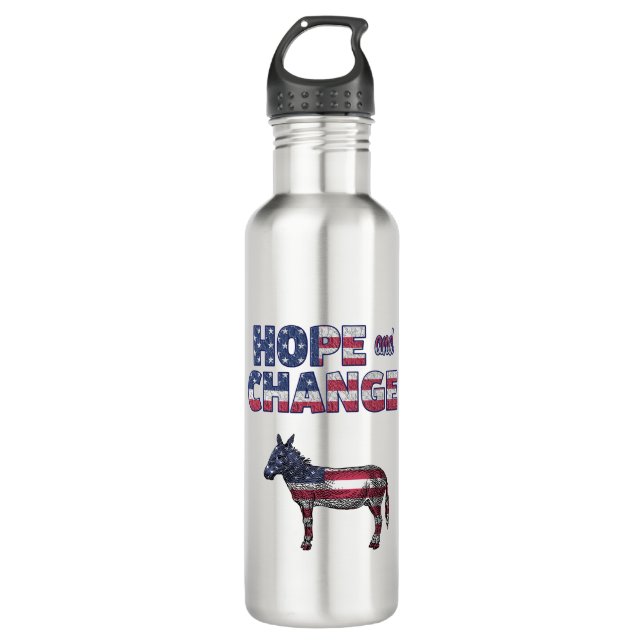 Hope and Change Democrat Donkey Water Bottle (Front)