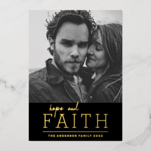 Hope and faith. Elegant religious Christmas gold Foil Holiday Card