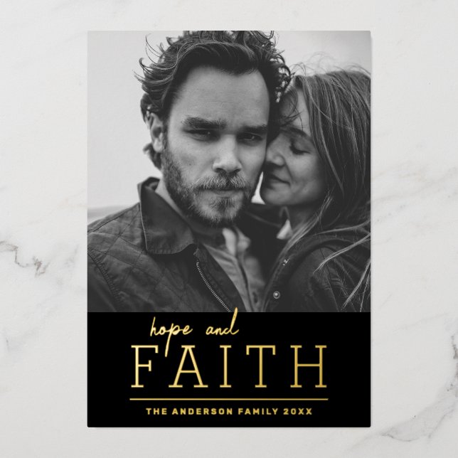 Hope and faith. Elegant religious Christmas gold Foil Holiday Card (Front)