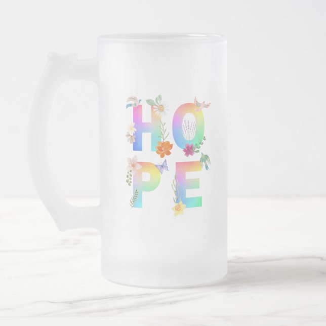 Hope Artistic Positive Motivational Inspirational Frosted Glass Beer Mug (Left)