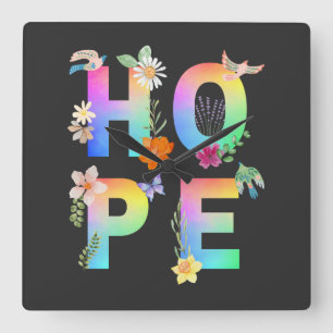 Hope Artistic Positive Motivational Inspirational Square Wall Clock