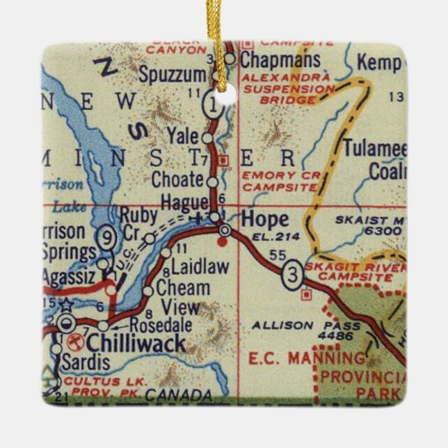 Hope BC Viintage Map Ceramic Ornament (Front)