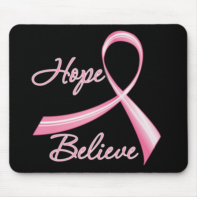 Hope Believe Brush Ribbon Breast Cancer Mouse Mat (Front)