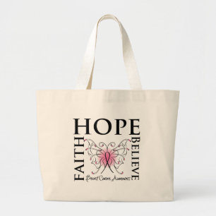 Hope Believe Faith - Breast Cancer Large Tote Bag