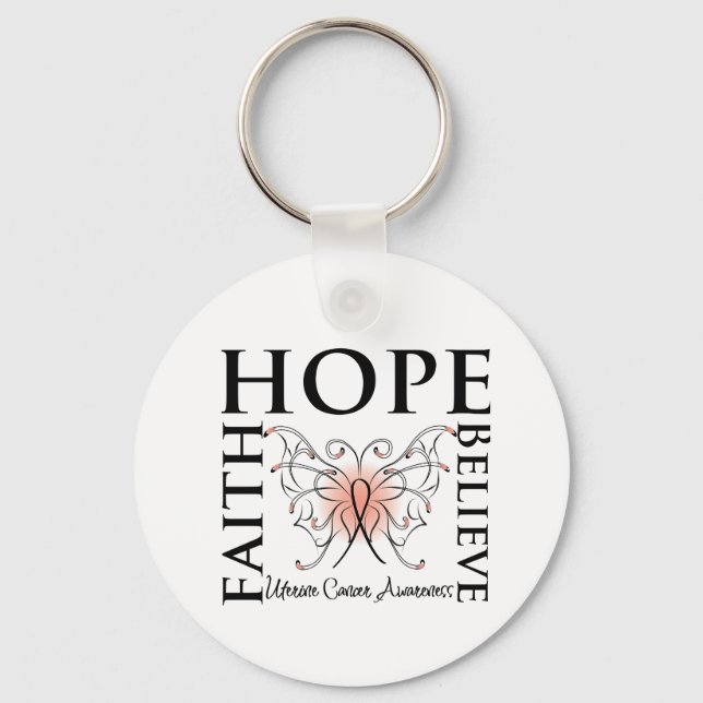 Hope Believe Faith - Uterine Cancer Key Ring (Front)
