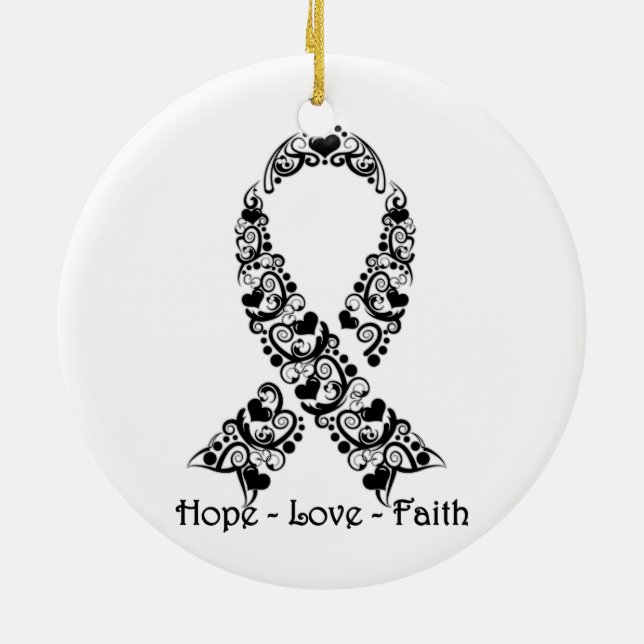 Hope Black Awareness Ribbon Ceramic Tree Decoration (Back)