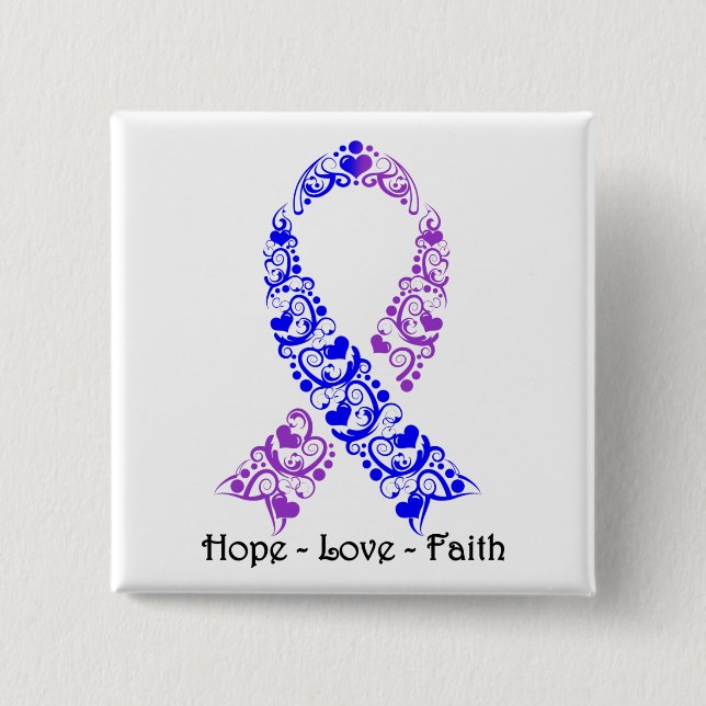 Hope Blue and Purple Awareness Ribbon 15 Cm Square Badge (Front)