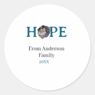 Hope blue holidays bold letter kids photo name yea classic round sticker