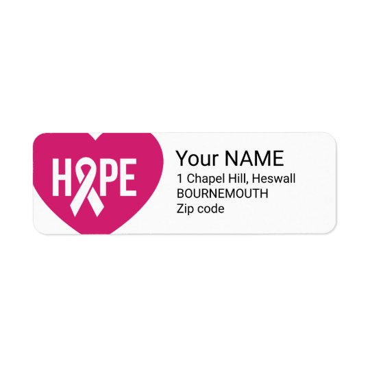Hope Breast Cancer awareness pink ribbon on heart Return Address Label