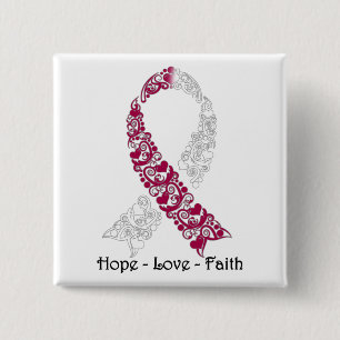 Hope Burgundy and White Awareness Ribbon 15 Cm Square Badge