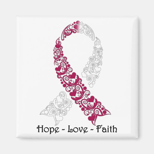 Hope Burgundy and White Awareness Ribbon Magnet (Front)