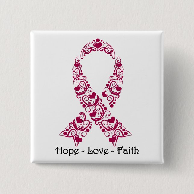 Hope Burgundy Awareness Ribbon 15 Cm Square Badge (Front)