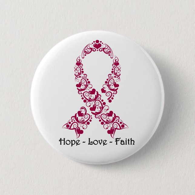 Hope Burgundy Awareness Ribbon 6 Cm Round Badge (Front)