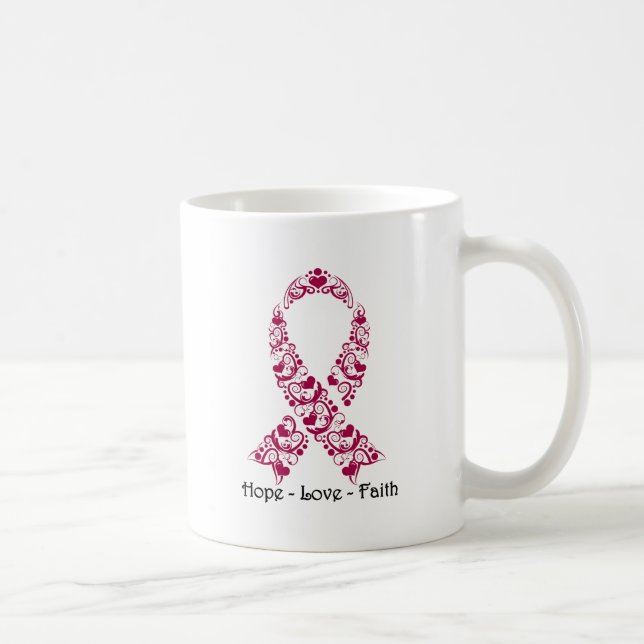 Hope Burgundy Awareness Ribbon Coffee Mug (Right)