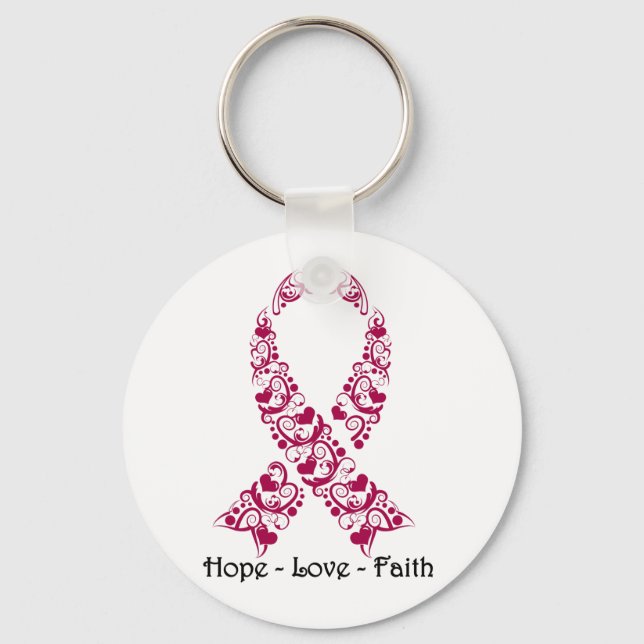 Hope Burgundy Awareness Ribbon Key Ring (Front)