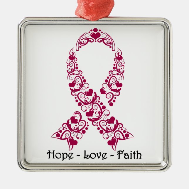 Hope Burgundy Awareness Ribbon Metal Tree Decoration (Front)