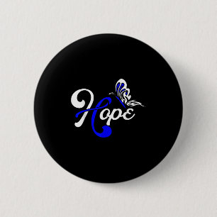 Hope Butterfly Blue Ribbon Colon Cancer Support Su 6 Cm Round Badge