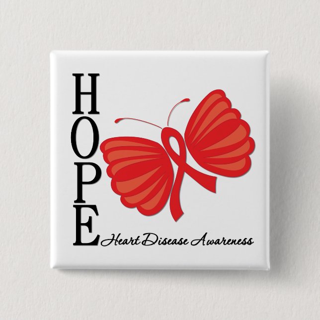 Hope Butterfly Heart Disease 15 Cm Square Badge (Front)