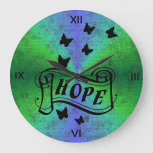 Hope & Butterfly on rainbow in leatheroptik Large Clock
