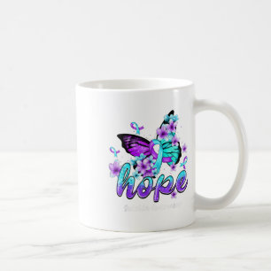 Hope Butterfly Purple & Teal Ribbon Suicide Aw Coffee Mug