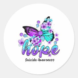 Hope Butterfly Semicolon Suicide Awareness Gifts  Classic Round Sticker