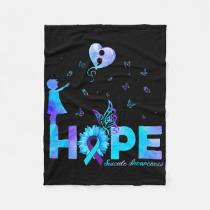 Hope Butterfly Sunflower Suicide Prevention Awaren Fleece Blanket