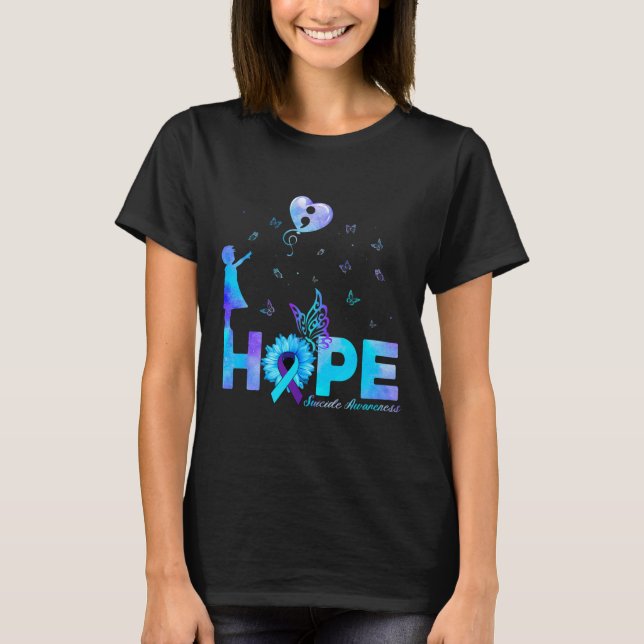 HOPE Butterfly Sunflower Suicide Prevention Awaren T-Shirt (Front)