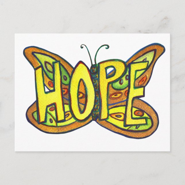 Hope Butterfly Word Art Inspirational Postcard (Front)