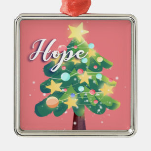 Hope Caption Quote Carton Christmas Tree Pink  Metal Tree Decoration