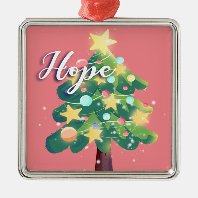 Hope Caption Quote Carton Christmas Tree Pink  Metal Tree Decoration (Front)