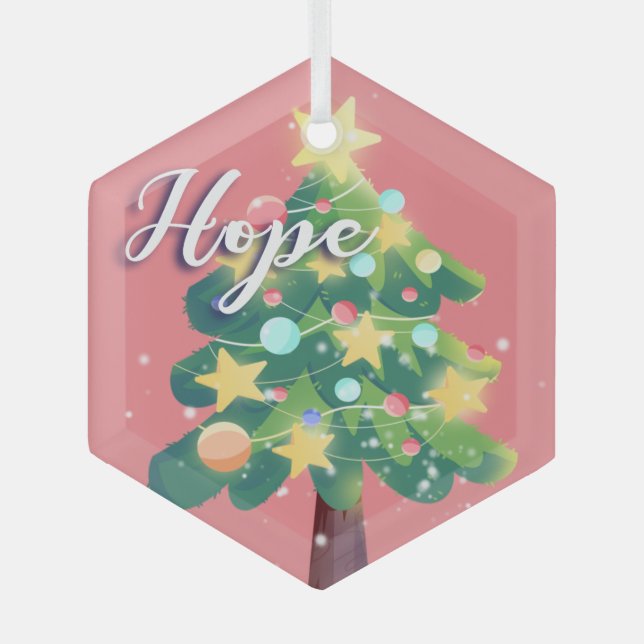 Hope Carton Christmas Tree Pink   Glass Tree Decoration (Front)