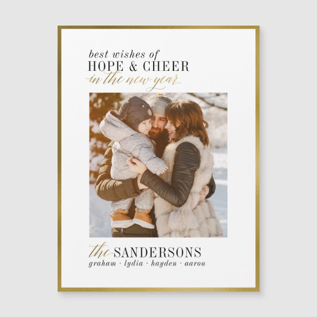 Hope & Cheer Minimalist Gold Script New Year Photo (Front)